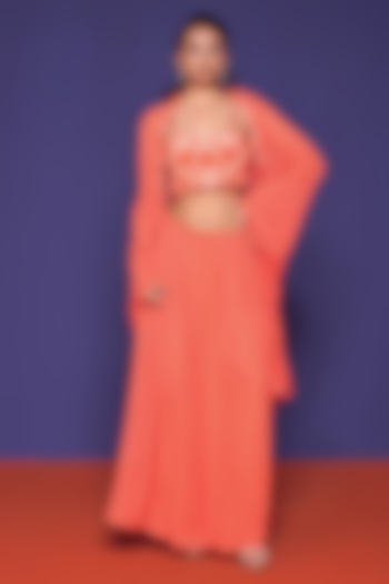 Rouge Orange Silk & Satin Cape Set by RCKC AURUM at Pernia's Pop Up Shop