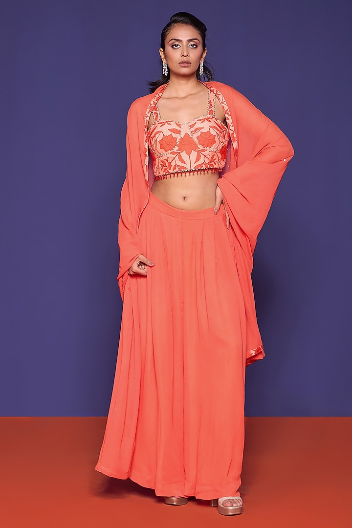 Rouge Orange Silk & Satin Cape Set by RCKC AURUM at Pernia's Pop Up Shop