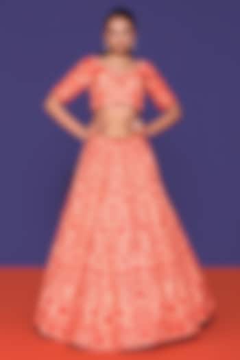 Rouge Orange Silk Embroidered Wedding Lehenga Set by RCKC AURUM at Pernia's Pop Up Shop