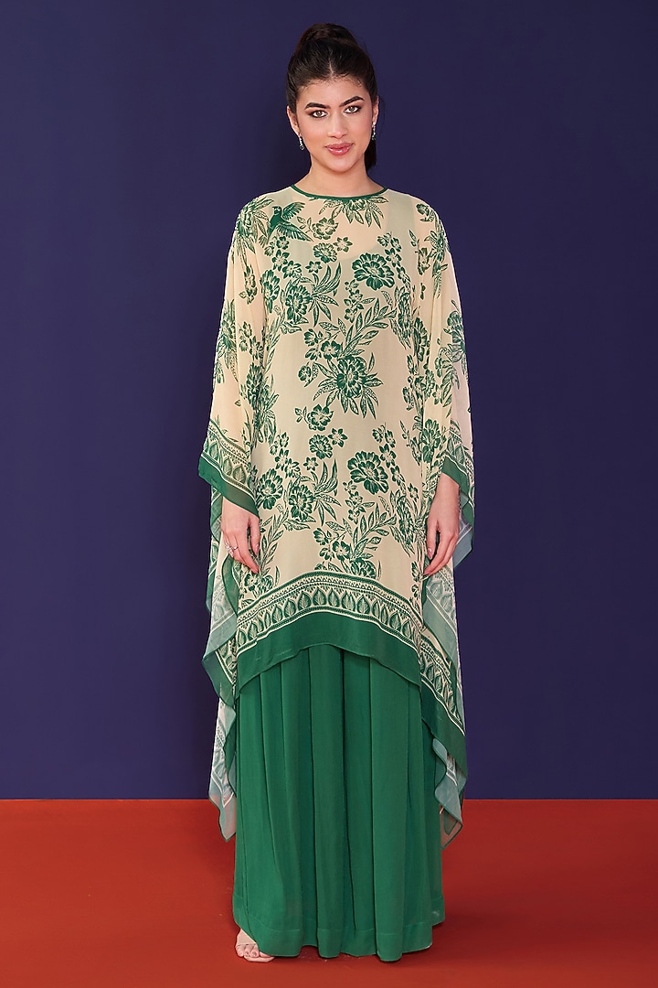 Botanical Green Georgette Printed Kaftan Set by RCKC AURUM at Pernia's Pop Up Shop