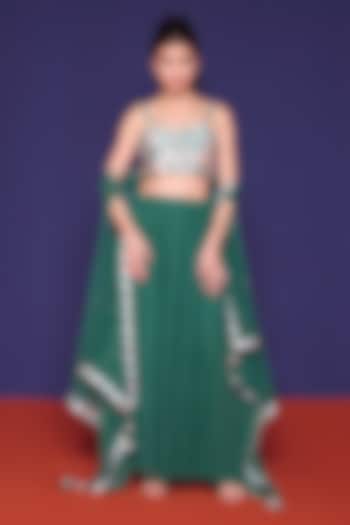 Botanical Green Silk & Satin Paneled Pant Set by RCKC AURUM at Pernia's Pop Up Shop