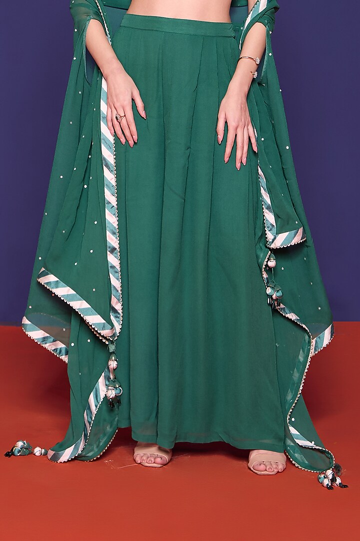 Botanical Green Silk & Satin Paneled Pant Set by RCKC AURUM at Pernia's Pop Up Shop
