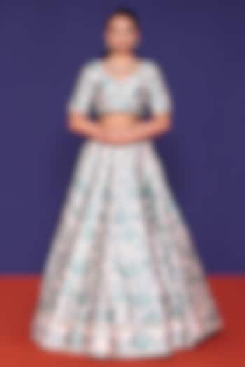 Botanical Green Silk Floral Printed Wedding Lehenga Set by RCKC AURUM at Pernia's Pop Up Shop