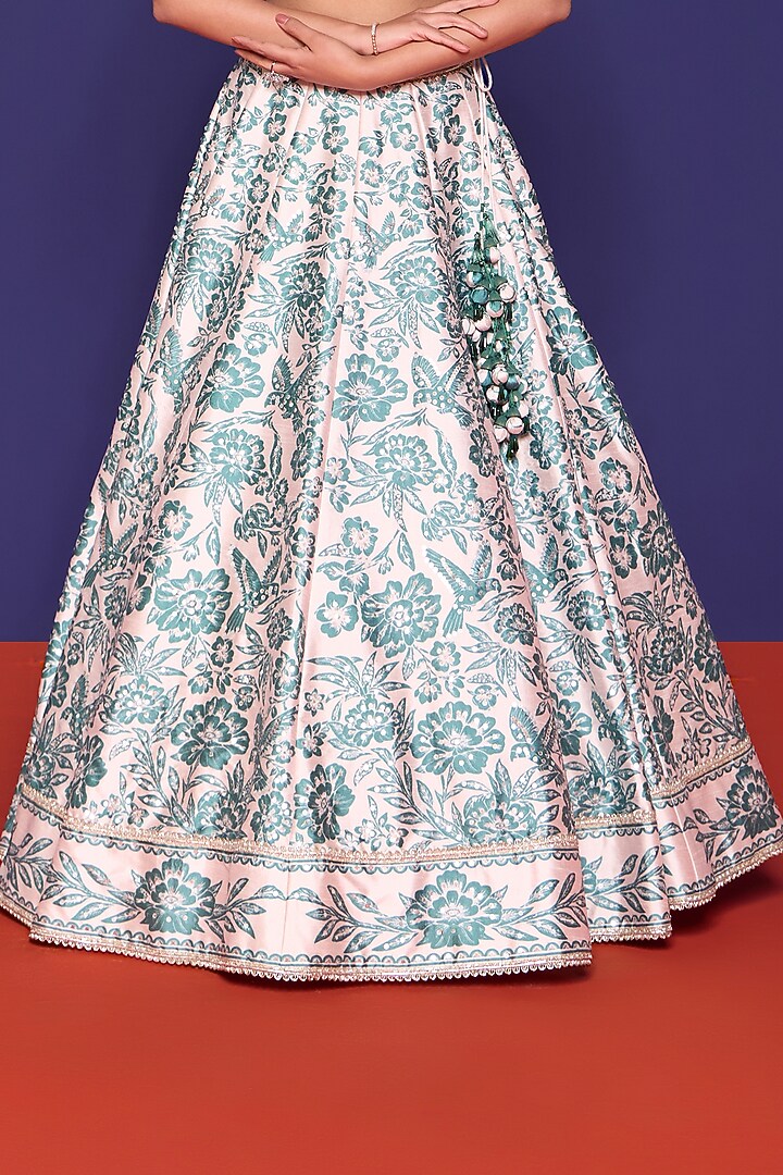 Botanical Green Silk Floral Printed Wedding Lehenga Set by RCKC AURUM at Pernia's Pop Up Shop