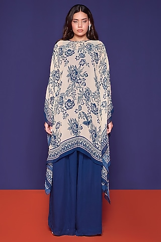 Azur Blue Georgette Printed Kaftan Set by RCKC AURUM