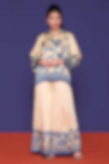 Azur Blue Satin Printed Co-Ord Set by RCKC AURUM at Pernia's Pop Up Shop