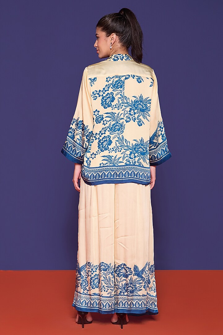Azur Blue Satin Printed Co-Ord Set by RCKC AURUM at Pernia's Pop Up Shop