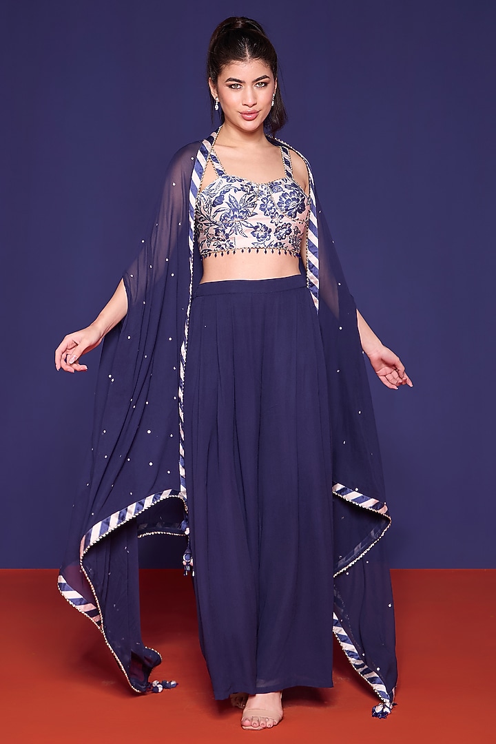 Azur Blue Silk Paneled Pant Set by RCKC AURUM at Pernia's Pop Up Shop