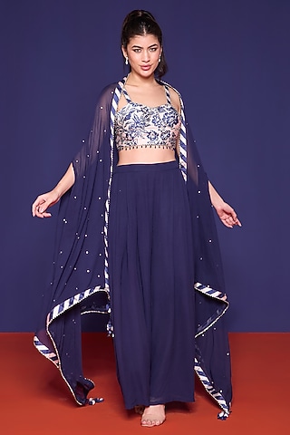 Azur Blue Silk Paneled Pant Set by RCKC AURUM