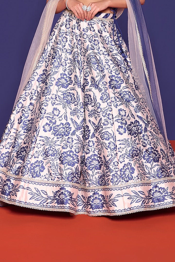 Azur Blue Silk Floral Printed & Thread Work Wedding Lehenga Set by RCKC AURUM at Pernia's Pop Up Shop