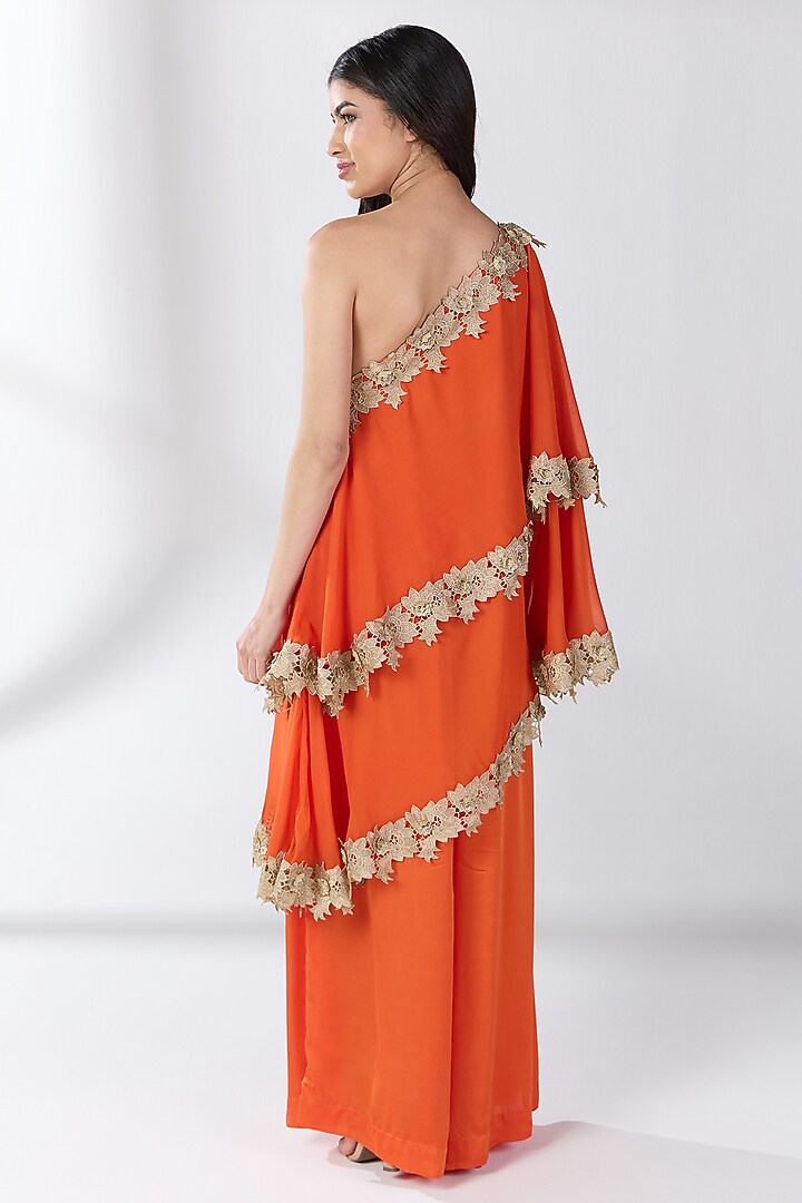 Orange Silk Blend Georgette One-Shoulder Kaftan Set by RCKC AURUM at Pernia's Pop Up Shop