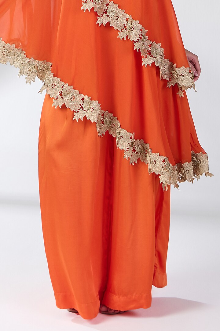 Orange Silk Blend Georgette One-Shoulder Kaftan Set by RCKC AURUM at Pernia's Pop Up Shop