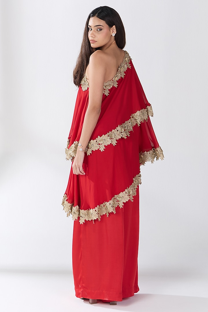 Red Silk Blend Georgette One-Shoulder Kaftan Set by RCKC AURUM at Pernia's Pop Up Shop