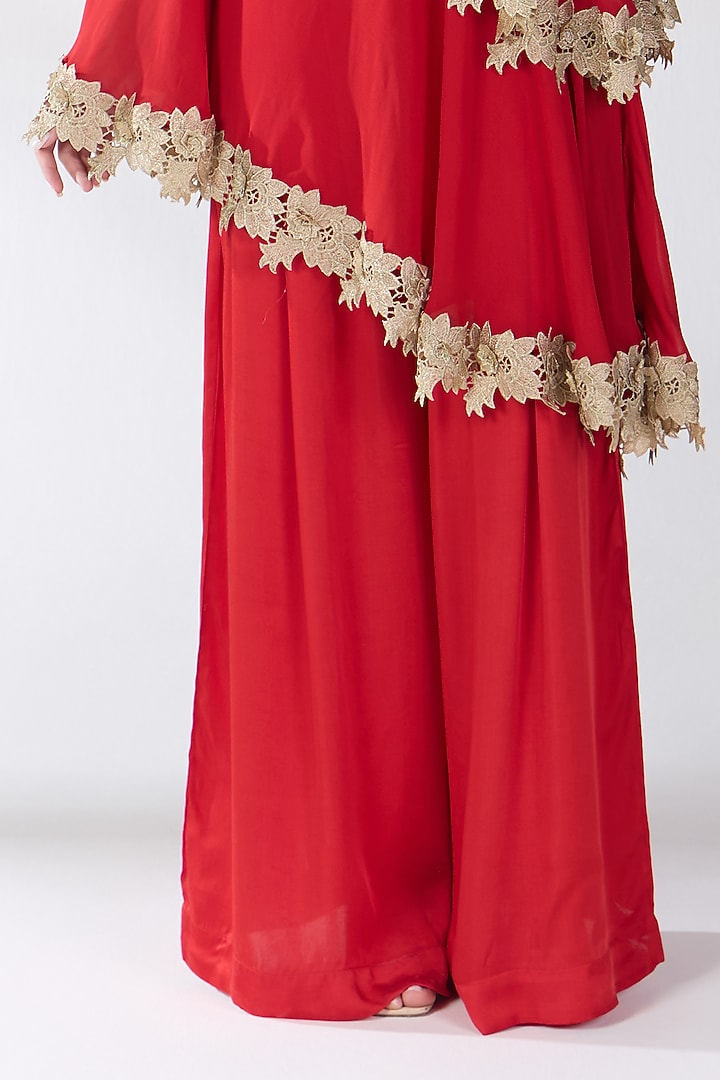 Red Silk Blend Georgette One-Shoulder Kaftan Set by RCKC AURUM at Pernia's Pop Up Shop