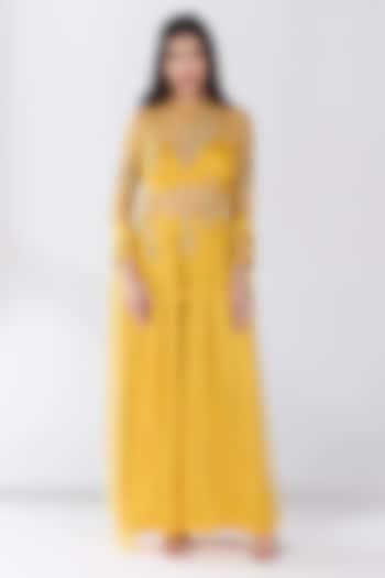 Yellow Tulle Hand Embellished Sheer Tunic Set by RCKC AURUM at Pernia's Pop Up Shop
