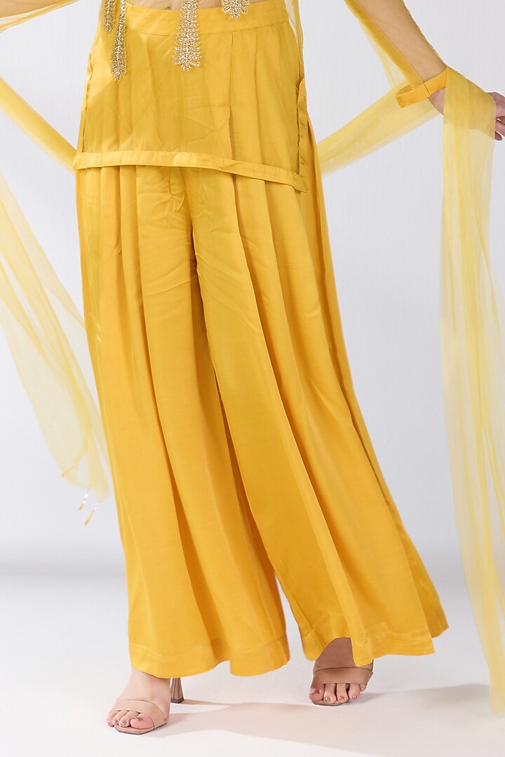 Yellow Tulle Hand Embellished Sheer Tunic Set by RCKC AURUM at Pernia's Pop Up Shop