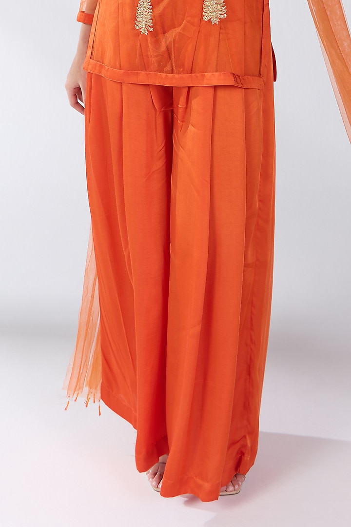 Orange Tulle Hand Embellished Sheer Tunic Set by RCKC AURUM at Pernia's Pop Up Shop