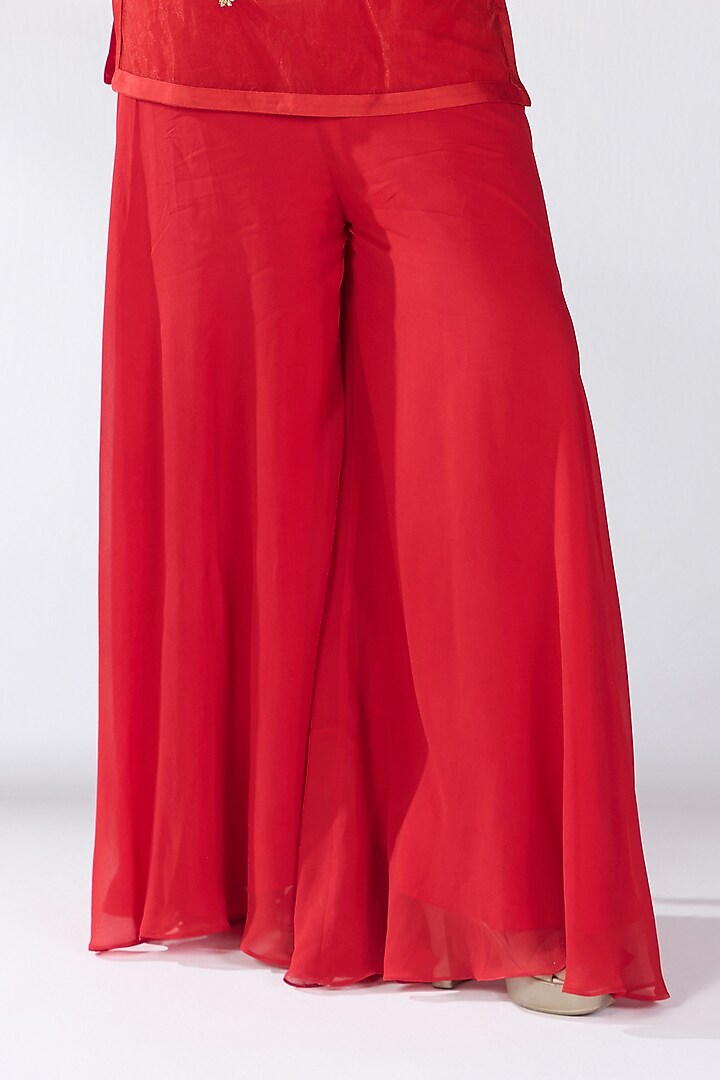 Red Tulle Hand Embellished Sheer Tunic Set by RCKC AURUM at Pernia's Pop Up Shop
