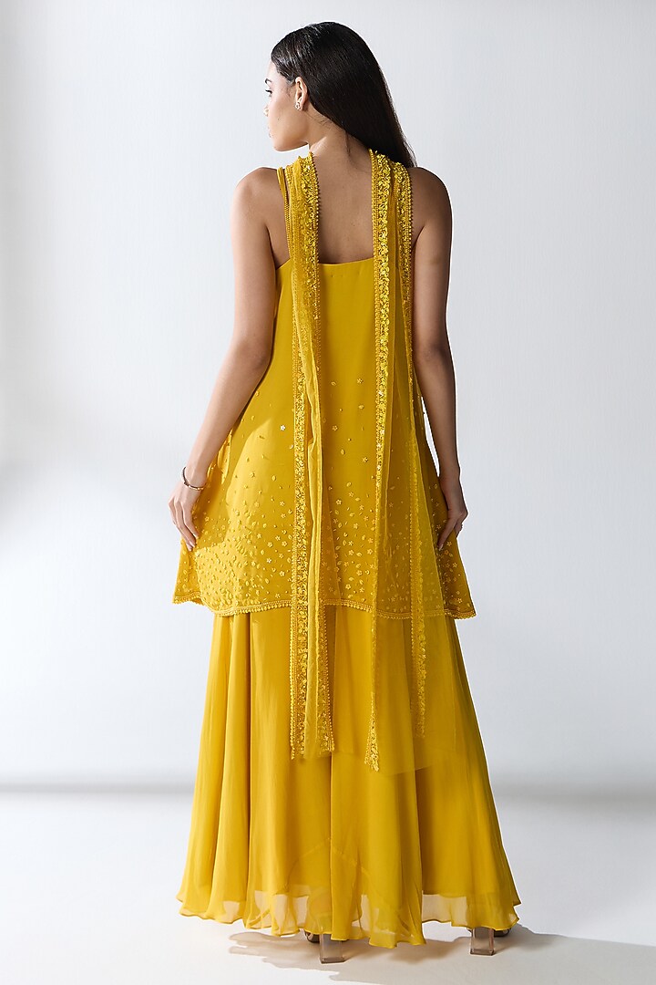 Yellow Silk Blend Georgette Hand Embellished Kurta Set by RCKC AURUM at Pernia's Pop Up Shop