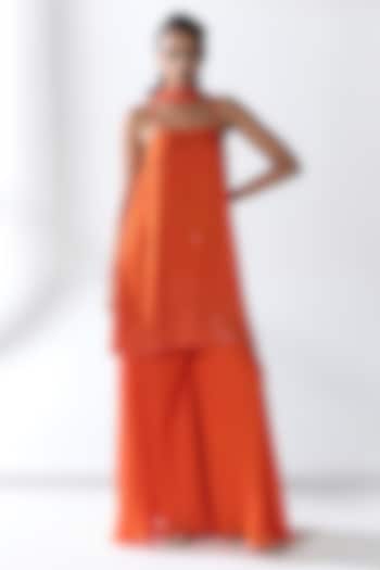 Orange Silk Blend Georgette Hand Embellished Kurta Set by RCKC AURUM at Pernia's Pop Up Shop