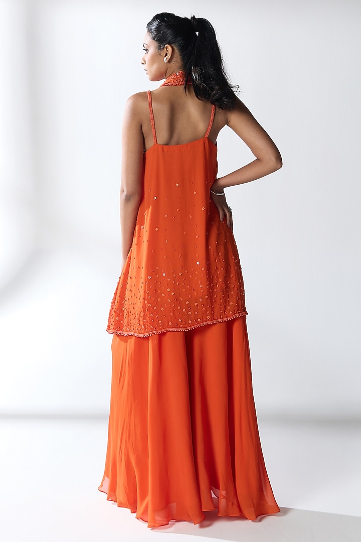Orange Silk Blend Georgette Hand Embellished Kurta Set by RCKC AURUM at Pernia's Pop Up Shop