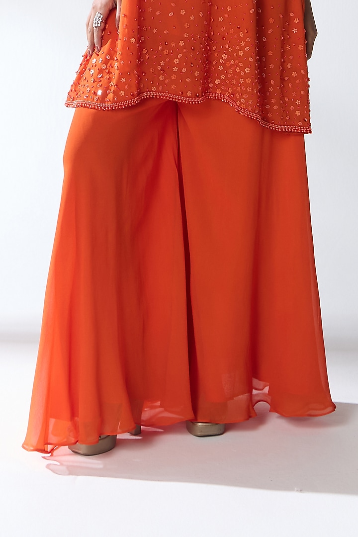 Orange Silk Blend Georgette Hand Embellished Kurta Set by RCKC AURUM at Pernia's Pop Up Shop