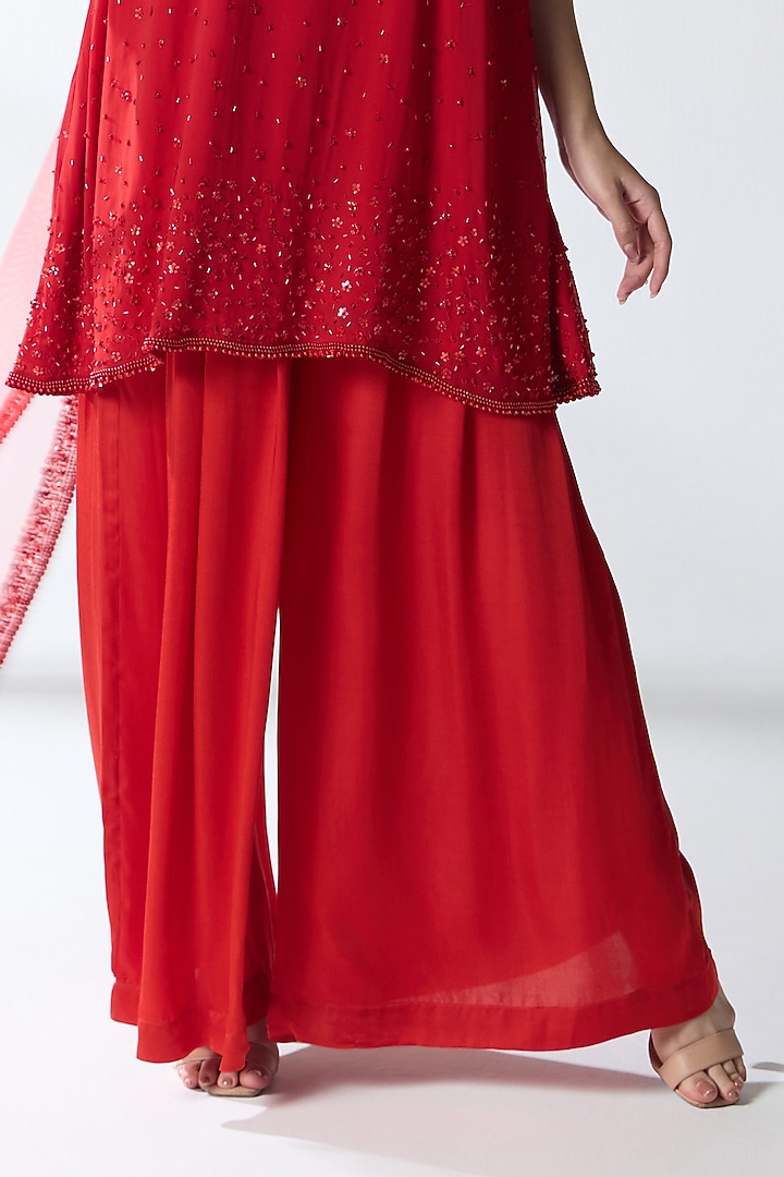 Red Silk Blend Georgette Hand Embellished Kurta Set by RCKC AURUM at Pernia's Pop Up Shop