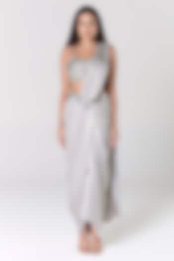 Silver Silk Blend Shimmer Georgette Draped Wedding Saree Set by RCKC AURUM at Pernia's Pop Up Shop