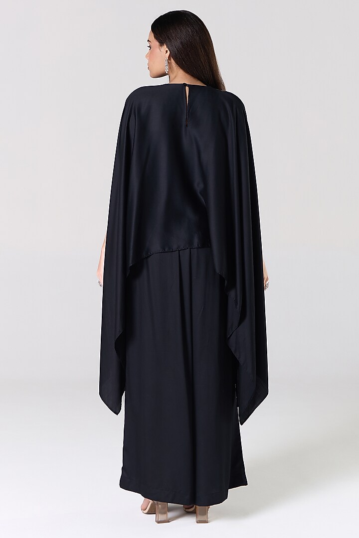 Black Silk Blend Satin Embellished Cape Set by RCKC AURUM at Pernia's Pop Up Shop