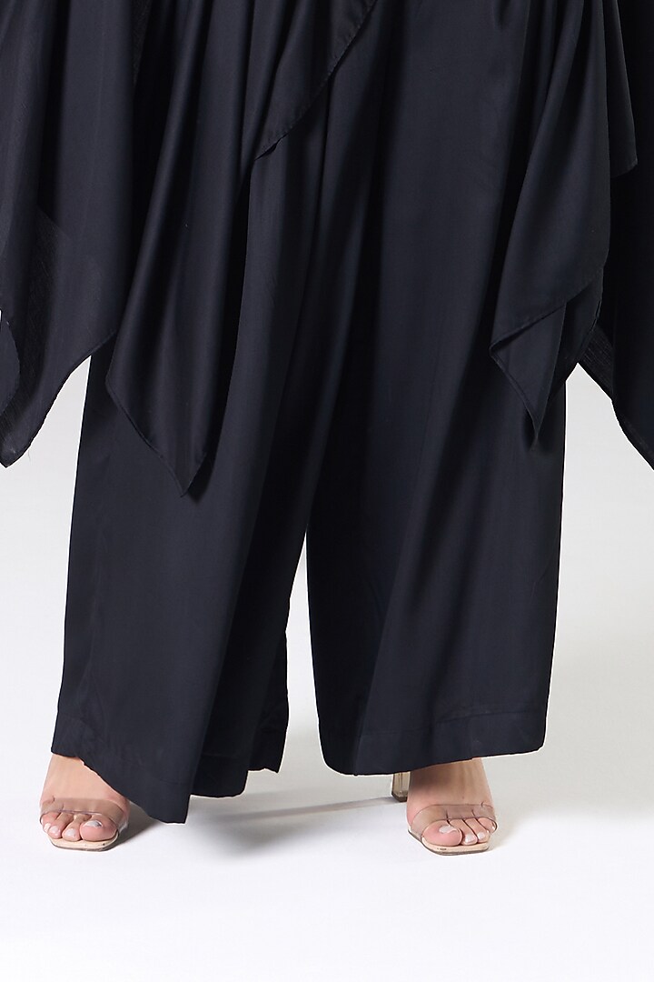 Black Silk Blend Satin Embellished Cape Set by RCKC AURUM at Pernia's Pop Up Shop