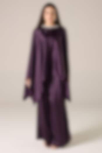 Purple Silk Blend Satin Embellished Cape Set by RCKC AURUM at Pernia's Pop Up Shop