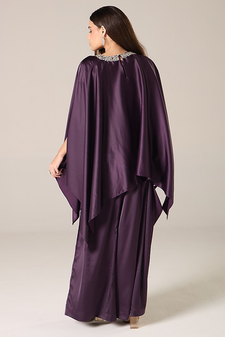 Purple Silk Blend Satin Embellished Cape Set by RCKC AURUM at Pernia's Pop Up Shop
