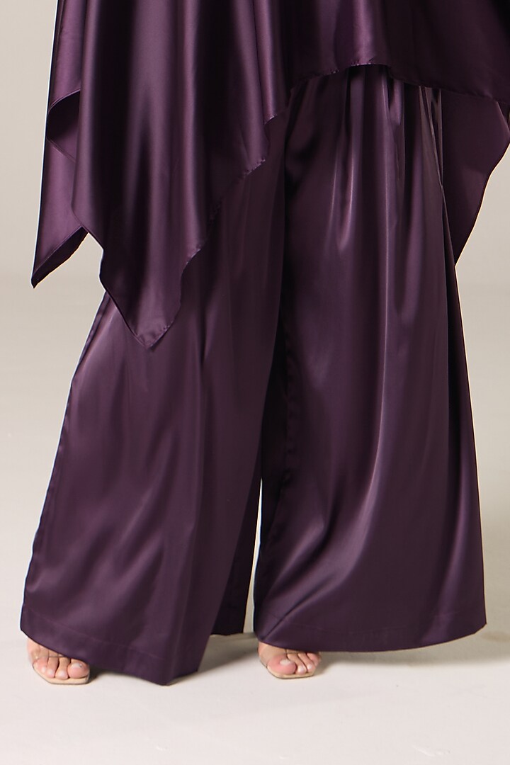 Purple Silk Blend Satin Embellished Cape Set by RCKC AURUM at Pernia's Pop Up Shop
