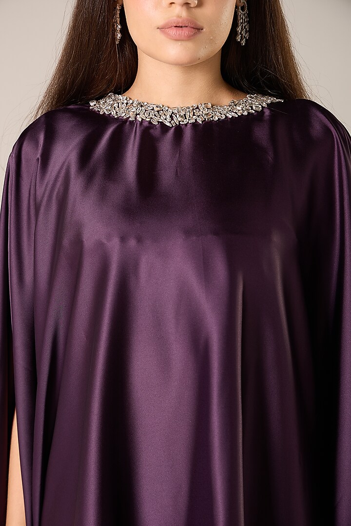 Purple Silk Blend Satin Embellished Cape Set by RCKC AURUM at Pernia's Pop Up Shop