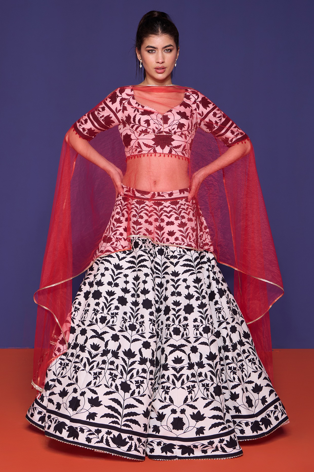 RCKC AURUM White Premium Silk Floral Printed Lehenga Set