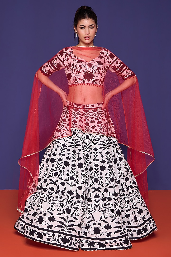 White Premium Silk Floral Printed Wedding Lehenga Set by RCKC AURUM at Pernia's Pop Up Shop