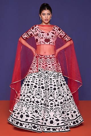 White Premium Silk Floral Printed Lehenga Set by RCKC AURUM