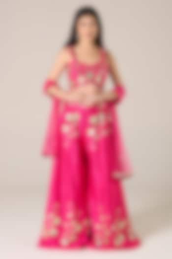 Pink Raw Silk Embroidered Palazzo Set by RCKC AURUM at Pernia's Pop Up Shop