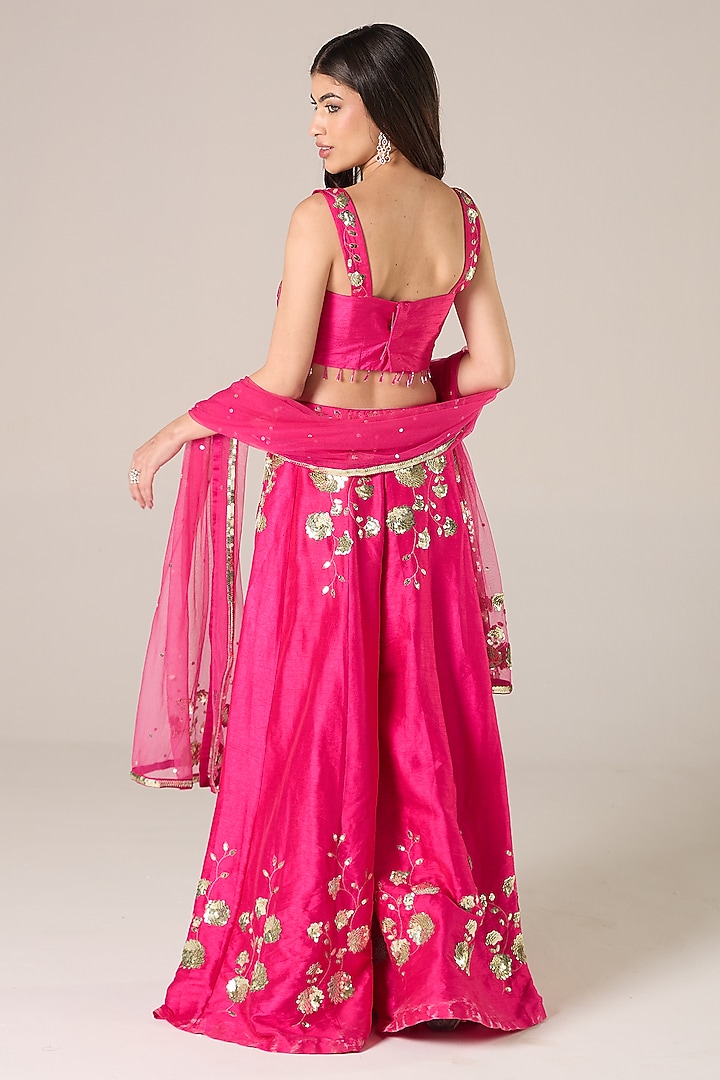 Pink Raw Silk Embroidered Palazzo Set by RCKC AURUM at Pernia's Pop Up Shop