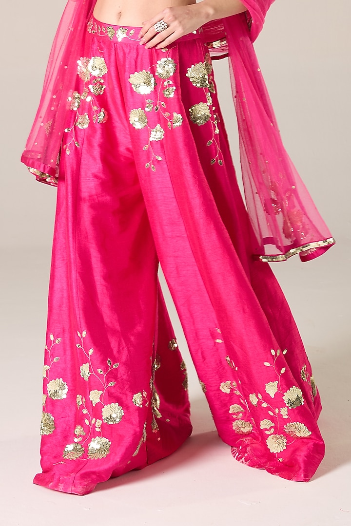 Pink Raw Silk Embroidered Palazzo Set by RCKC AURUM at Pernia's Pop Up Shop