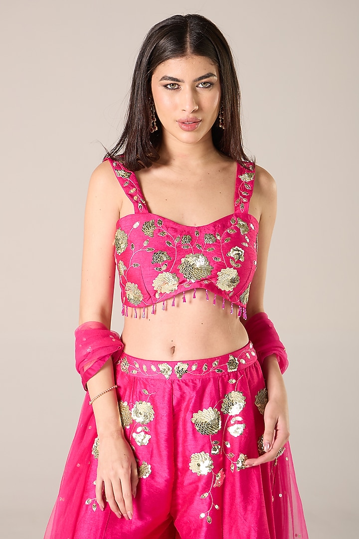 Pink Raw Silk Embroidered Palazzo Set by RCKC AURUM at Pernia's Pop Up Shop