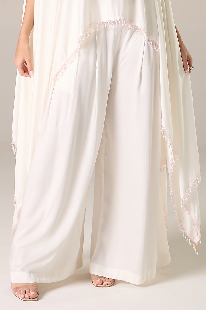 Ivory & Pink Modal Satin Embroidered Tie-Dye Cape Set by RCKC AURUM at Pernia's Pop Up Shop