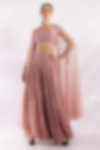 Powder Pink Tulle & Satin Resham Embroidered Cape Set by RCKC AURUM at Pernia's Pop Up Shop