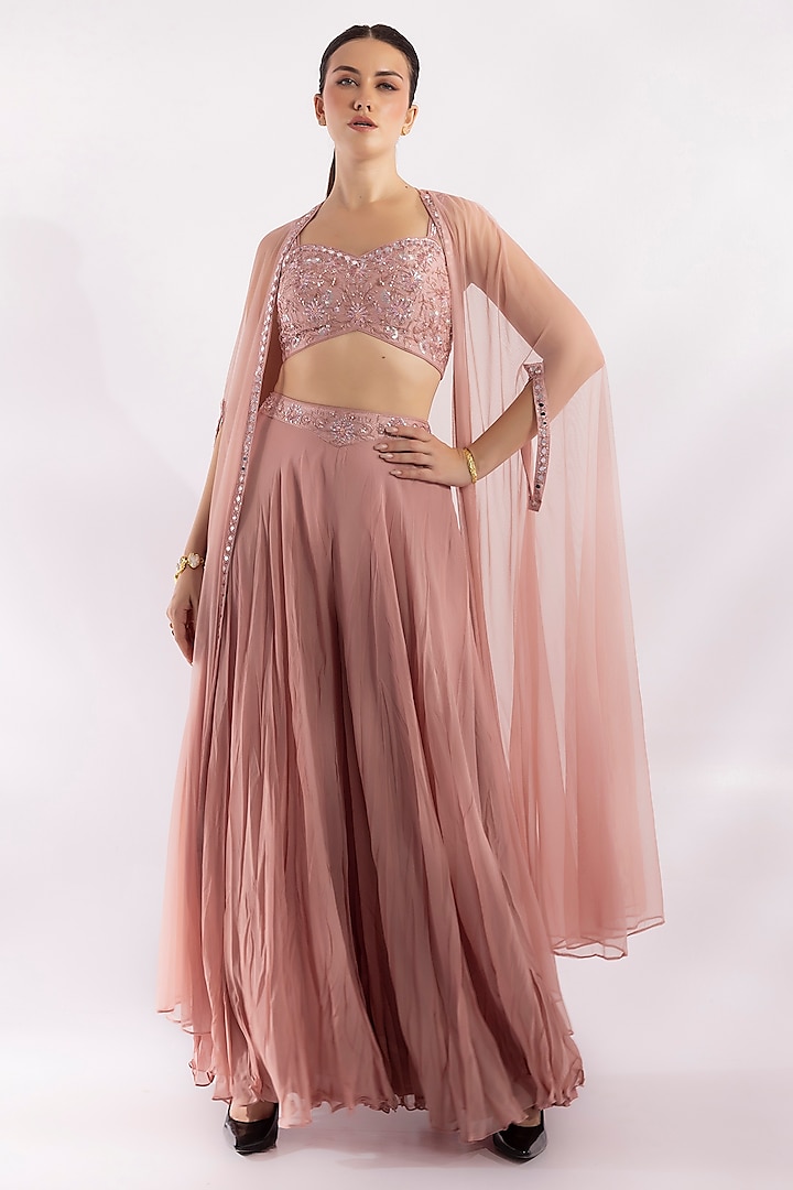 Powder Pink Tulle & Satin Resham Embroidered Cape Set by RCKC AURUM at Pernia's Pop Up Shop