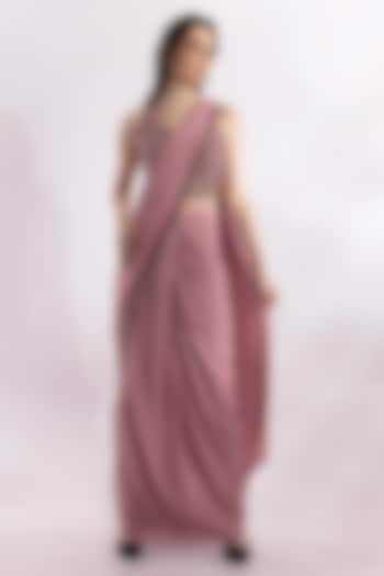 Salomon Pink Lycra Sequin Embellished Pre-Draped Saree Set by RCKC AURUM at Pernia's Pop Up Shop