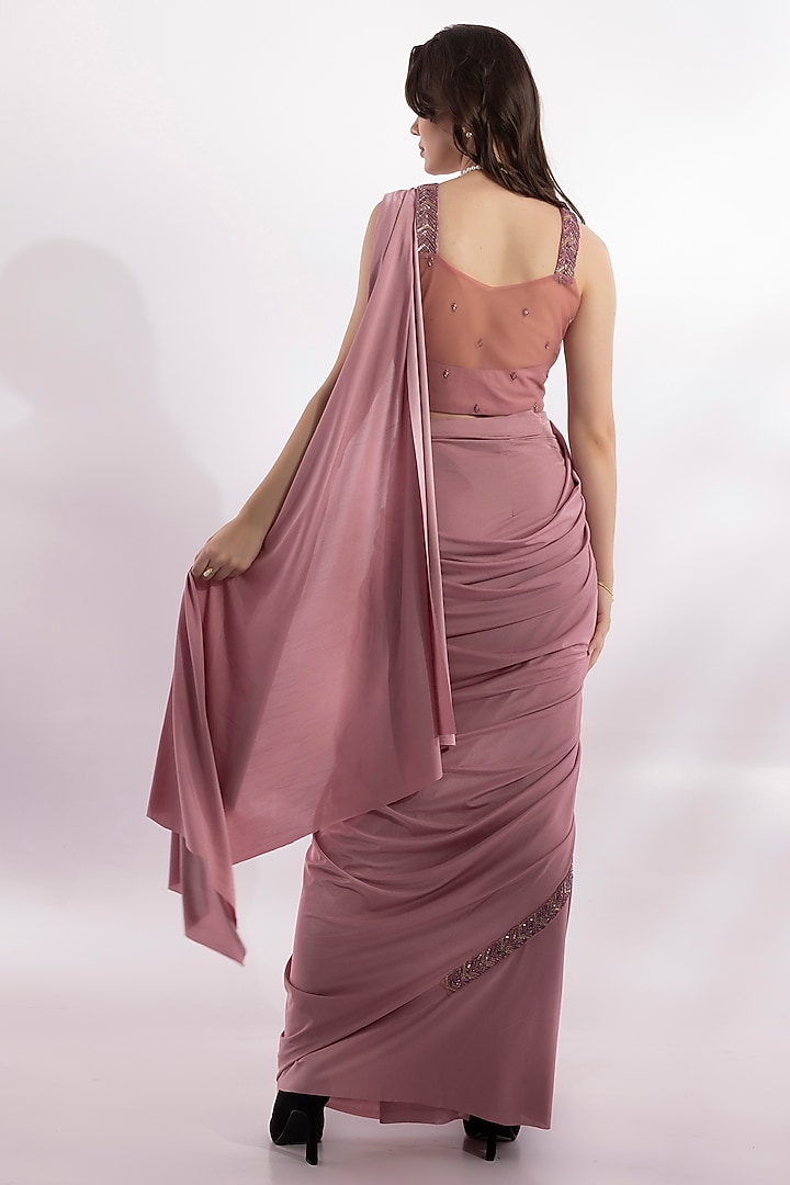 Salomon Pink Lycra Sequin Embellished Pre-Draped Party Wear Saree Set by RCKC AURUM at Pernia's Pop Up Shop
