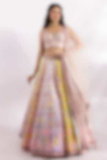 Multi-Colored Raw Silk Crystal Embroidered & Digital Printed Wedding Lehenga Set by RCKC AURUM at Pernia's Pop Up Shop