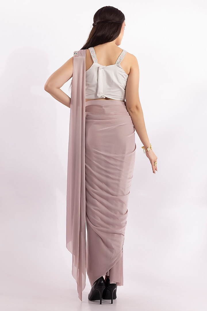 Blush Pink Glitter Lycra Resham Embroidered Pre-Draped Party Wear Saree Set by RCKC AURUM at Pernia's Pop Up Shop
