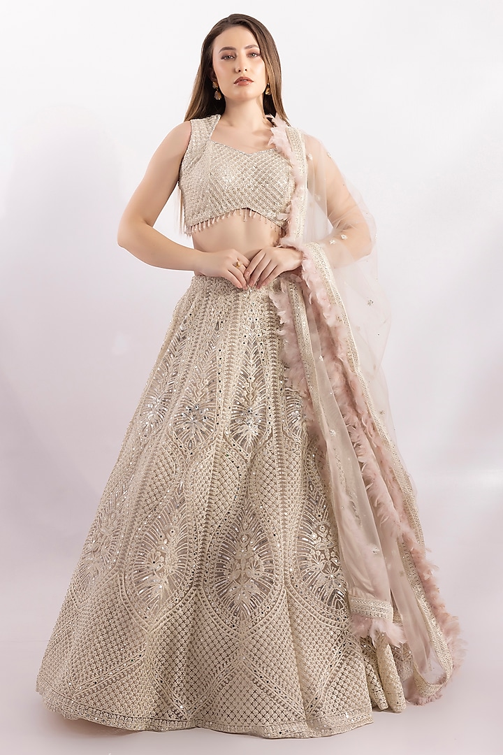 Ivory Tulle Dori Embroidered Wedding Lehenga Set by RCKC AURUM at Pernia's Pop Up Shop