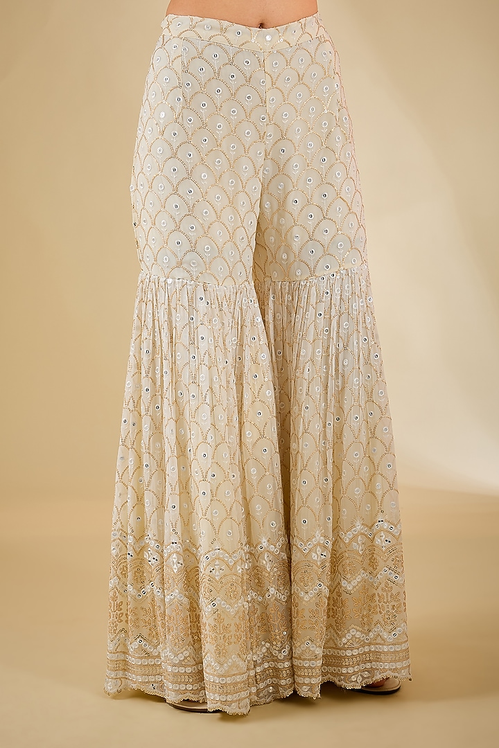 Ivory Georgette Chikankari Embroidered Wedding Sharara Set by RCKC AURUM at Pernia's Pop Up Shop